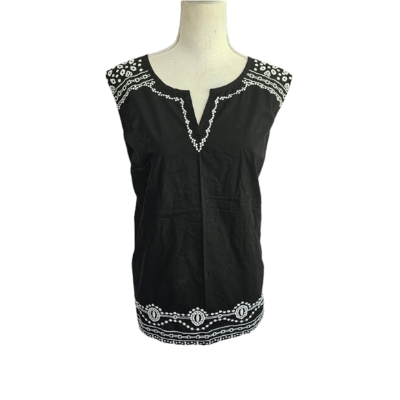 Talbots Black and White Embroidered Tank Top - Picture 1 of 8